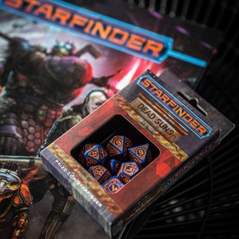 Starfinder Dead Suns kauliukų rinkinys tamsiai mėlynos ir oranžinės sp
